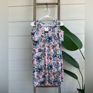 Dusty Rose and Navy Blue Floral Cold Shoulder Midi Dress